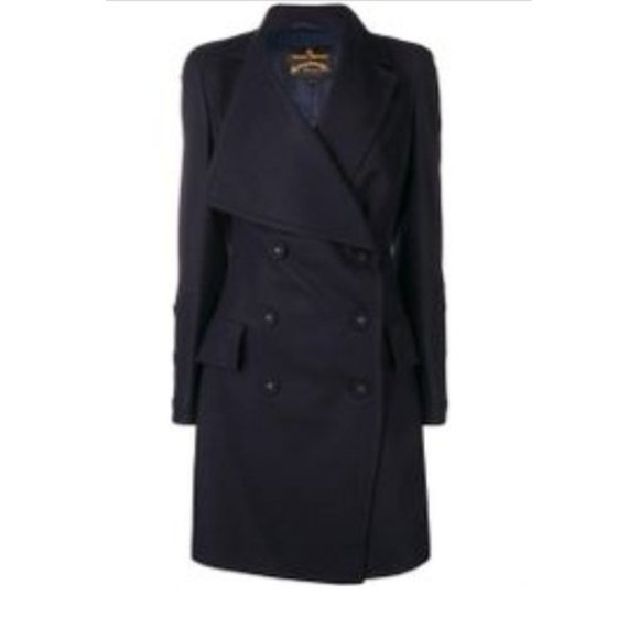 NWT VIVIENNE WESTWOOD SOLD OUT ANGLOMANIA NAVY JABOT MELTON WOOL COAT US 10 - Picture 3 of 13